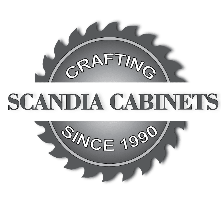 Logo of Scandia Cabinets with a crafting badge design.