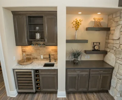 Built-in wet bar with wine fridge